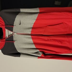 Full zip red, gray, and charcoal Nike hoodie